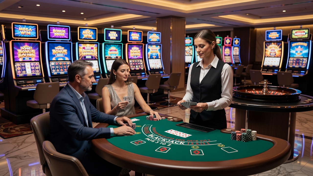 Close-up van een live dealer tafel met roulettewiel en spelers die via mobiele apparaten meespelen