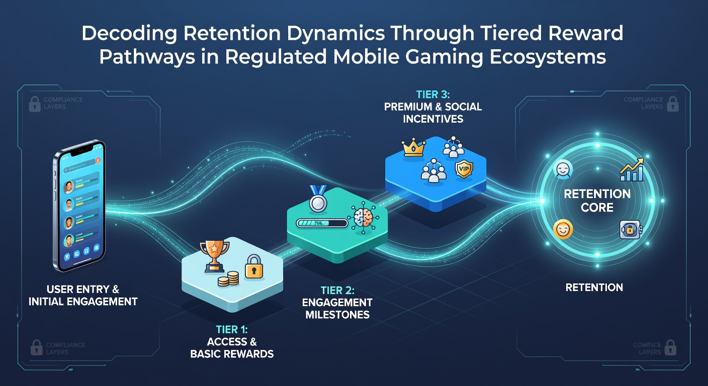 Mobiele interface met tiered rewards en real-time voortgang in een gereguleerd gaming ecosysteem