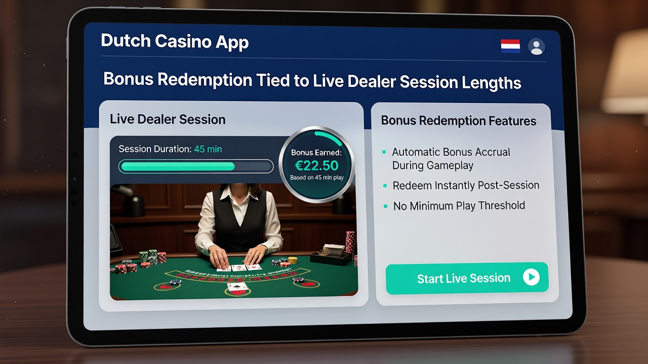 Live dealer tafel in mobiele app met sessieduur tracker