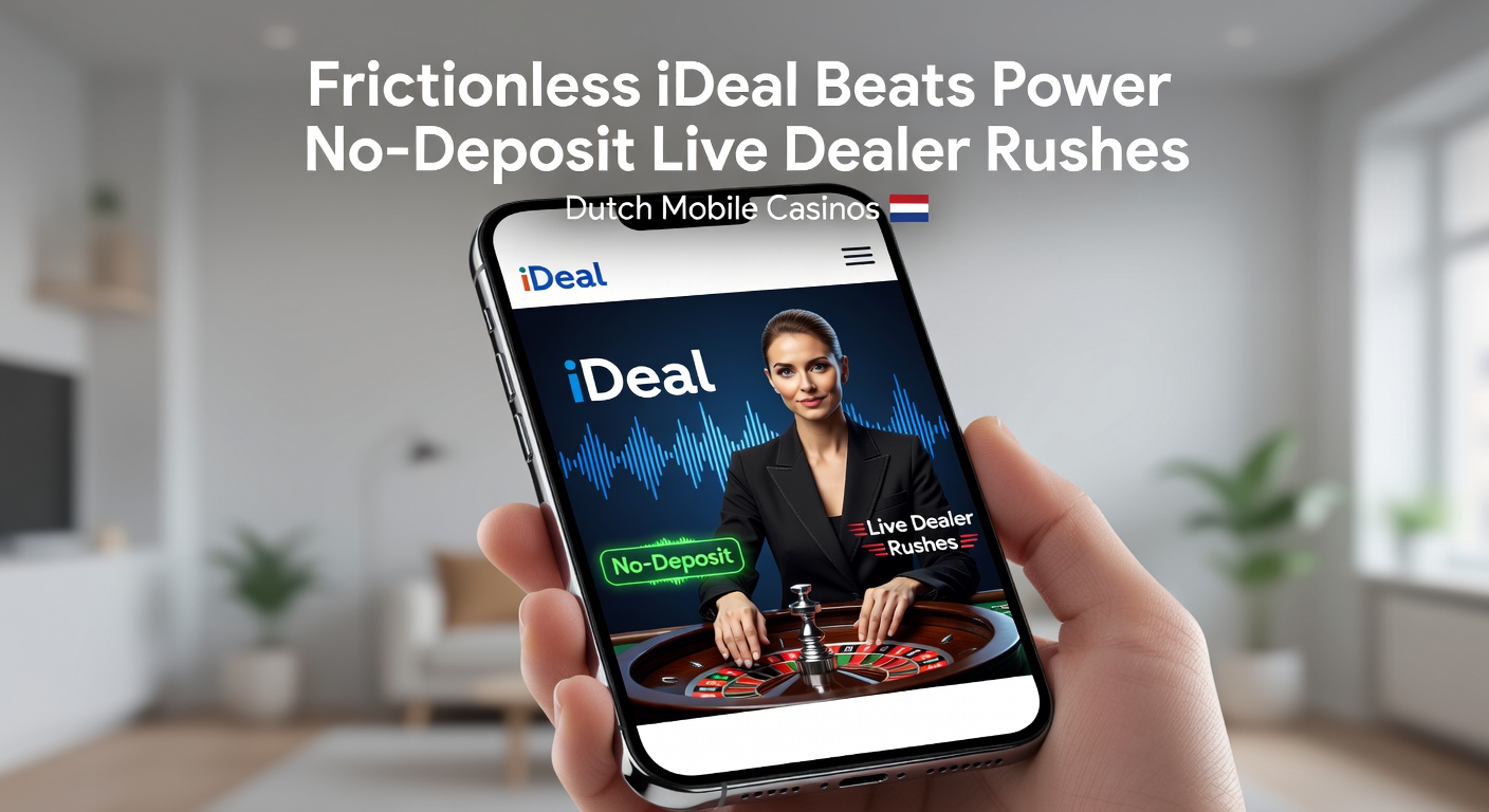 Schermafbeelding van een mobiel casino met iDEAL-betaalknop en live dealer tafel in actie, symboliserend snelle en veilige transacties