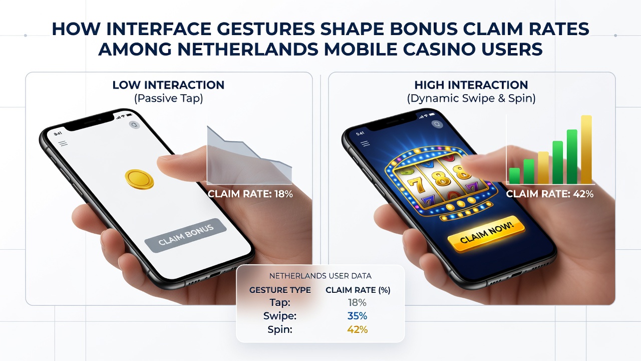 Gebruikersinteractie met veeggebaar op een mobiel casino scherm voor bonusclaims