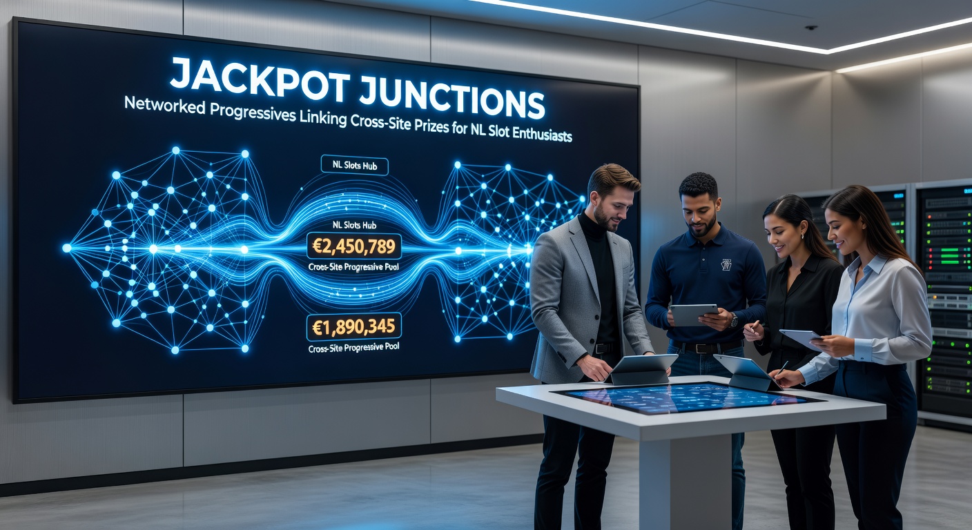 Schitterende jackpotmeter die oplicht op een Nederlands online casino-platform, met gekoppelde progressieve prijzen die over meerdere sites groeien