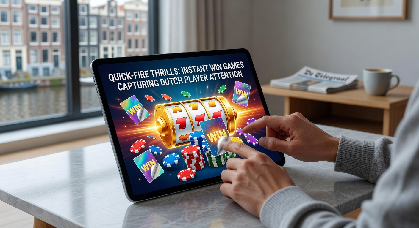 Spannend moment in een instant win spel met flitsende graphics en snelle animaties die de winstkans tonen