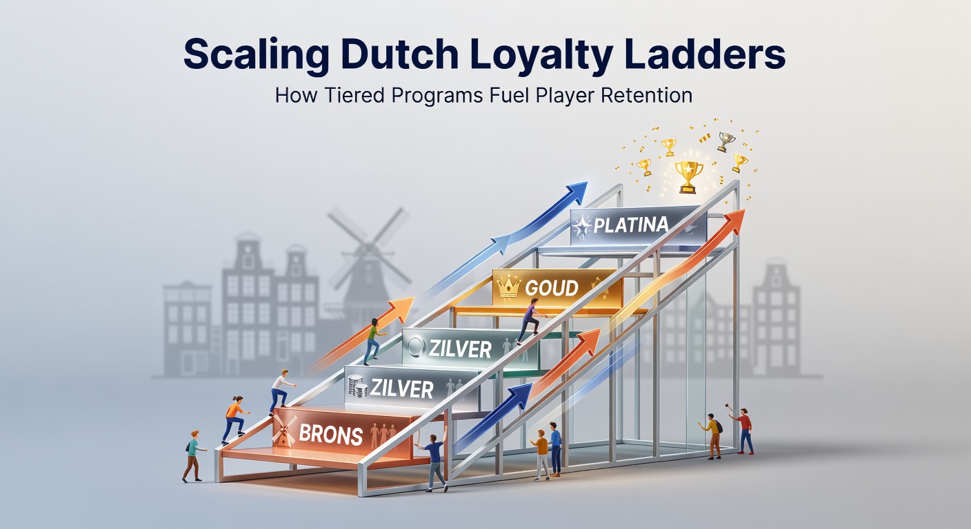 Grafiek die de groei van loyaliteitsniveaus in Nederlandse online casino's toont, met stijgende retentiepercentages per tier