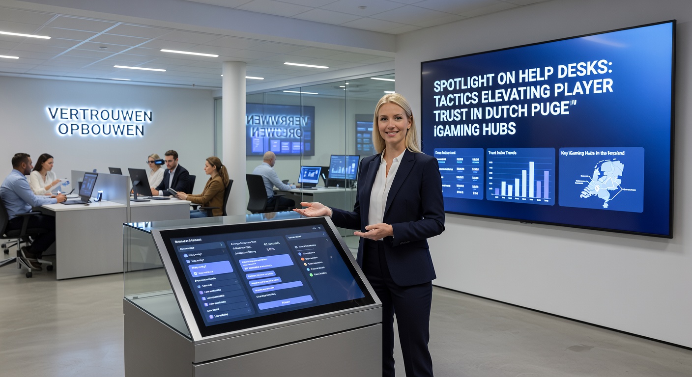 Moderne helpdesk-interface met AI-chatbot en live agents die spelers ondersteunen in Nederlandse iGaming