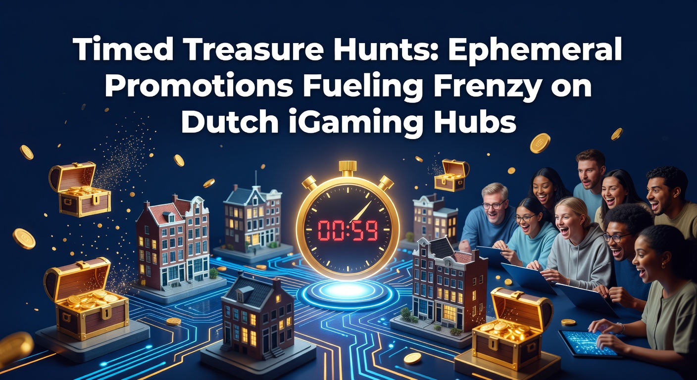 Schermafbeelding van een tijdelijke schatjacht promotie op een Nederlands online casino platform, met een klok die aftelt en schatkisten die spelers kunnen openen voor bonussen
